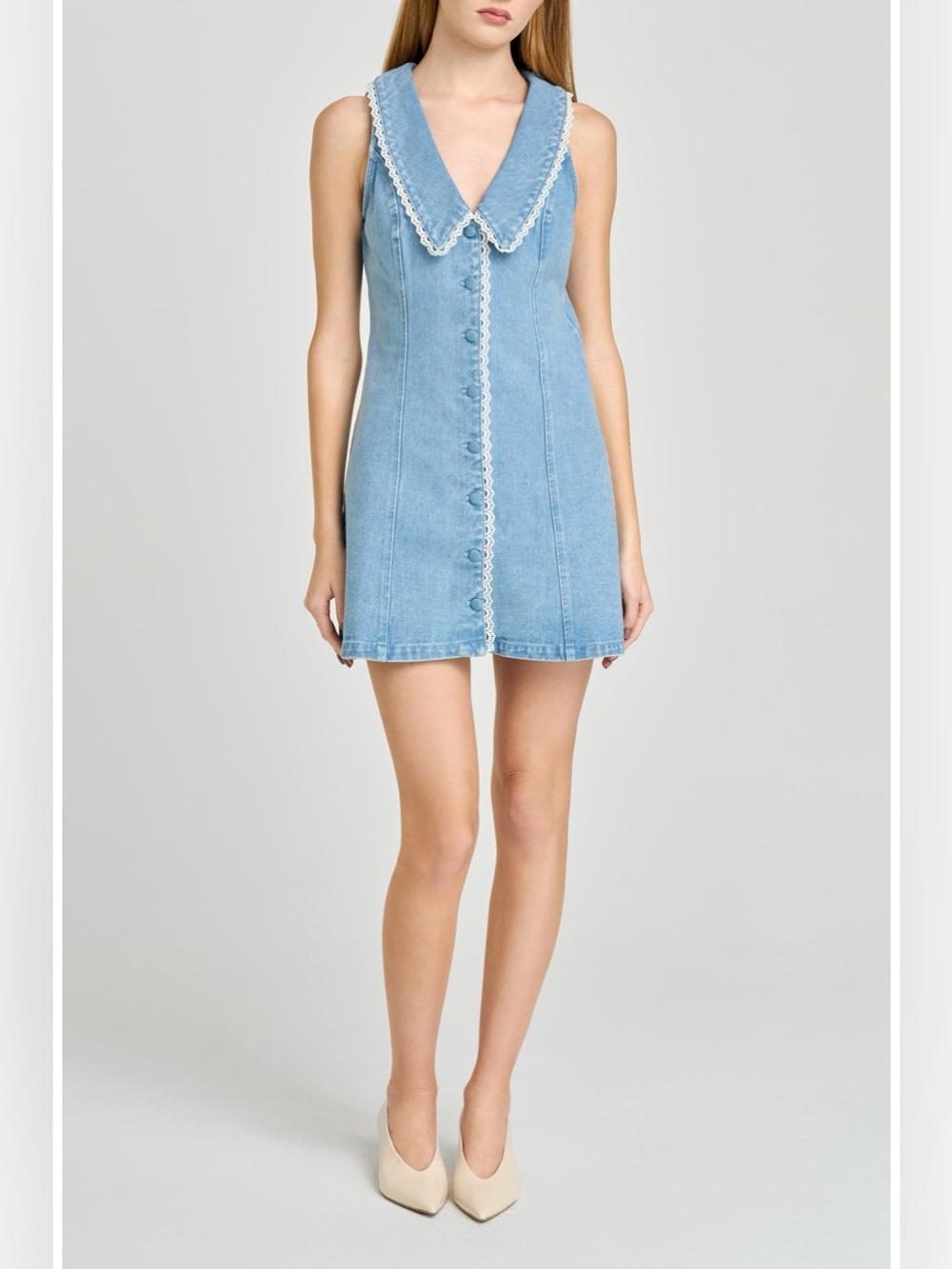 Wayf Betsy Lace Trim Sleeveless Denim Minidress Medium NWI